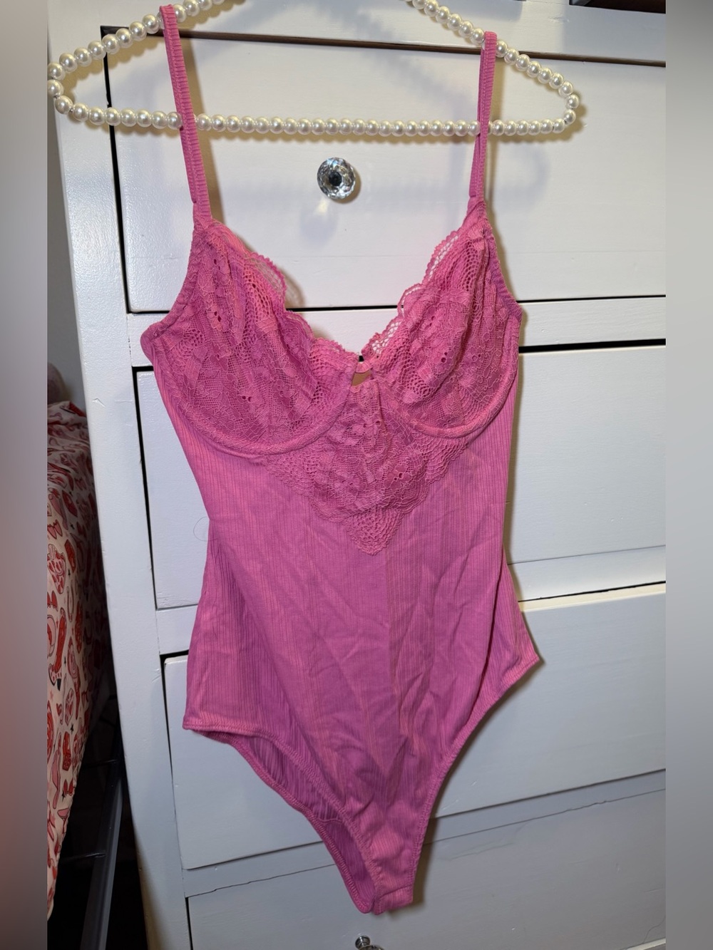 Promesa Romantic Rendezvous Lace Teddy Bodysuit Bubble gum pink New